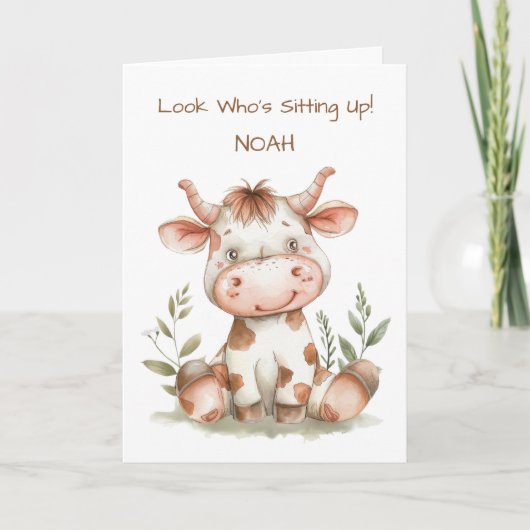 Baby's eerste zittende Schattigee Koe  Kaart (Voorkant)