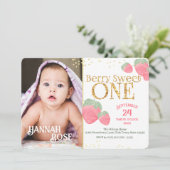 Baby's Eerste Zoete Aardbei Verjaardag met Foto Kaart (Staand voorkant)