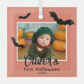 Baby's eerste zwarte vleermuis foto glas ornament (Voorkant)
