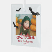 Baby's eerste zwarte vleermuis foto glas ornament (Voorkant links)