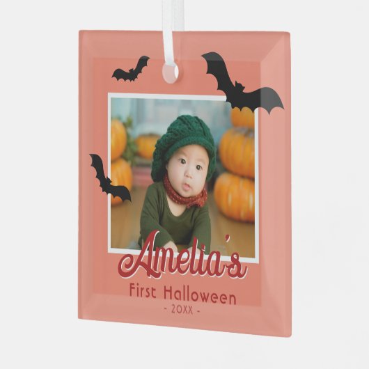 Baby's eerste zwarte vleermuis foto glas ornament (Voorkant links)