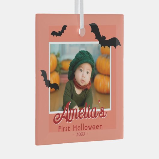 Baby's eerste zwarte vleermuis foto glas ornament (Voorkant Rechts)