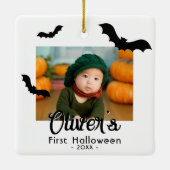 Baby's eerste zwarte vleermuis foto keramisch ornament (Achterkant)