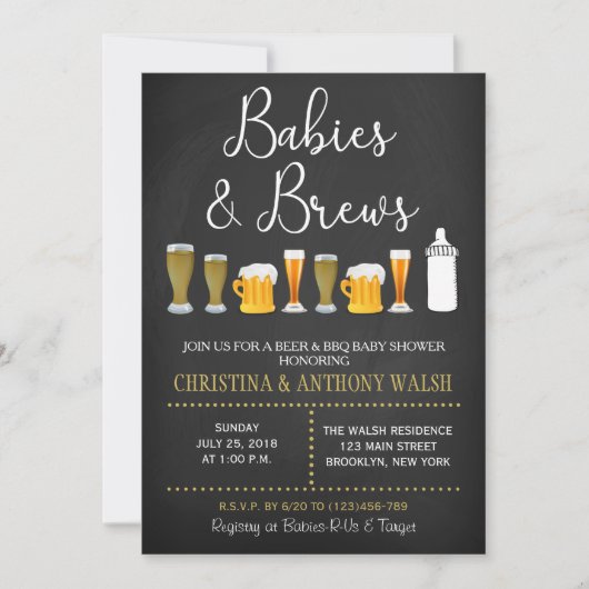 Baby's en Brews Baby shower Chalk BBQ Uitnodiging (Voorkant)