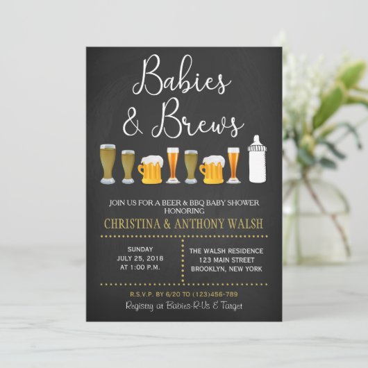 Baby's en Brews Baby shower Chalk BBQ Uitnodiging (Staand voorkant)