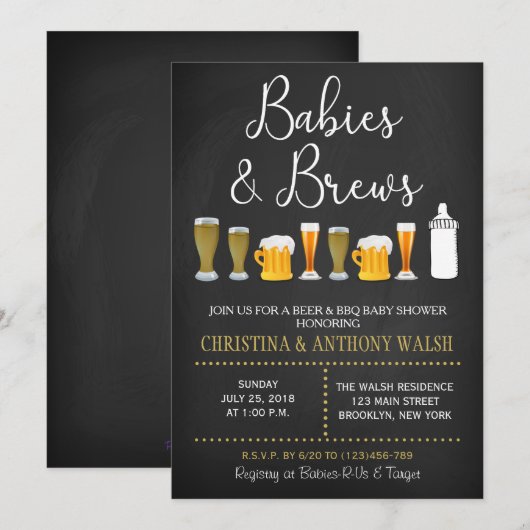 Baby's en Brews Baby shower Chalk BBQ Uitnodiging (Voorkant / Achterkant)