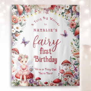 Baby's Fairy Eerste Verjaardagsfeestje Welkom Acht Wandkleed