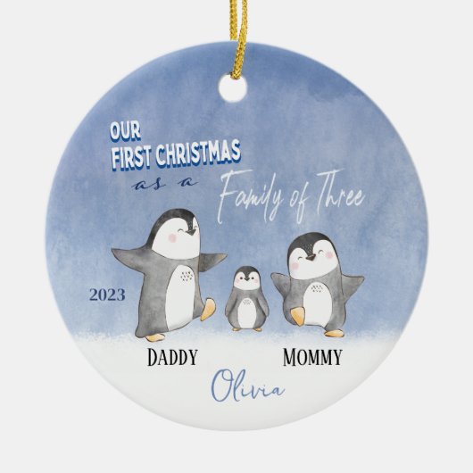 Baby's Family of Three Eerste Kerstmis Ornament (Voorkant)