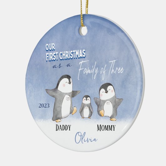 Baby's Family of Three Eerste Kerstmis Ornament (Links)