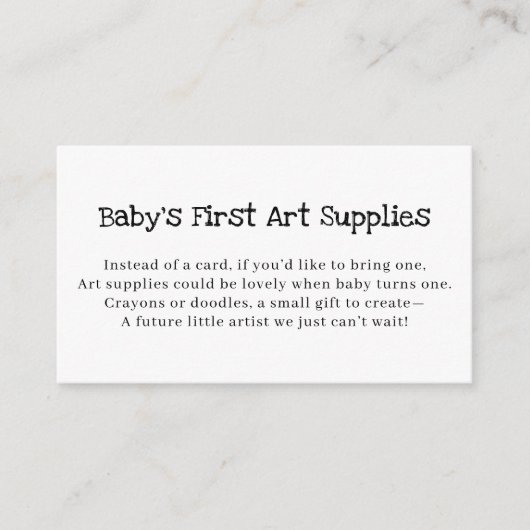 Baby's First Art Supplies Request Baby Shower  Informatiekaartje (Voorkant)