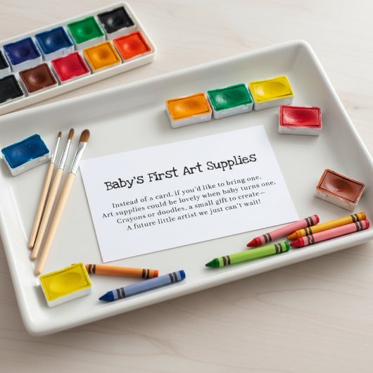 Baby's First Art Supplies Request Baby Shower  Informatiekaartje