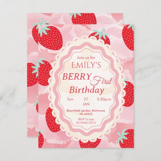 Baby's First Birthday Invitation Kaart (Voorkant / Achterkant)