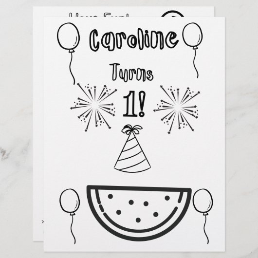 Baby's First Birthday Party Coloring Pages Briefhoofd (Voorkant / Achterkant)