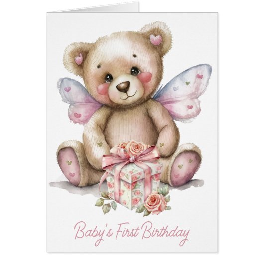 Babys First Birthday Teddy Bear Birthday Kaart (Voorkant)