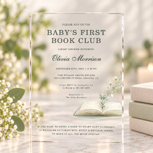 Baby's First Book Club Wildflower Baby Shower Acryl Uitnodigingen