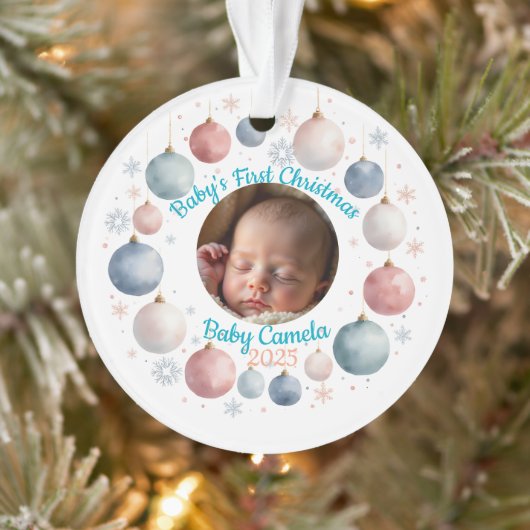 Baby's First Christmas 2025 Personalized Photo  Ornament (Boom)