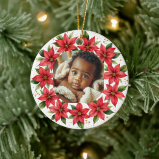 Baby's First Christmas 2025 Poinsettia Wreath Keramisch Ornament
