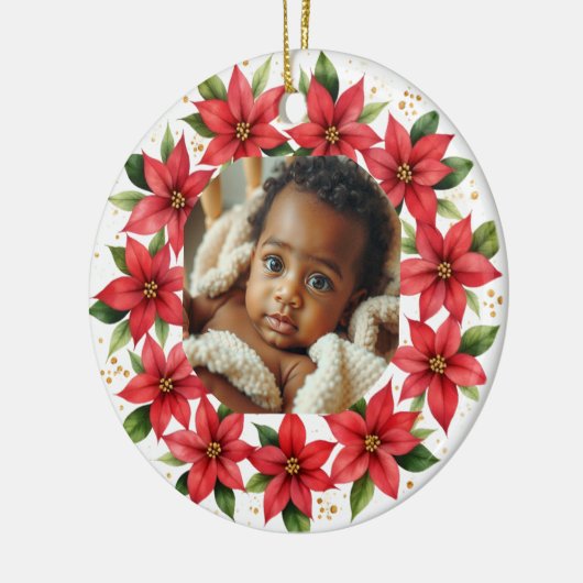Baby's First Christmas 2025 Poinsettia Wreath Keramisch Ornament (Links)