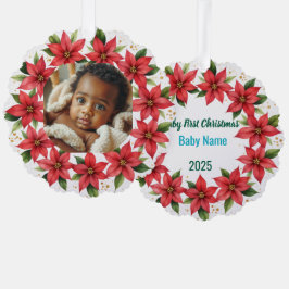 Baby's First Christmas 2025 Poinsettia Wreath Ornament Kaart