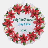 Baby's First Christmas 2025 Poinsettia Wreath  Ornament Kaart (Achterkant)