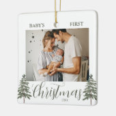 Baby's First Christmas 2 Foto's Waterverf Trees Keramisch Ornament (Links)