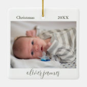 Baby's First Christmas 2 Foto's Waterverf Trees Keramisch Ornament (Achterkant)