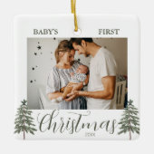 Baby's First Christmas 2 Foto's Waterverf Trees Keramisch Ornament (Voorkant)