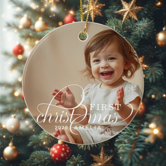 Baby's First Christmas Baby Photo Name Keramisch Ornament