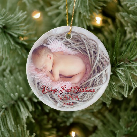 Babys First Christmas Baby Stats New Parents Keramisch Ornament (Boom)