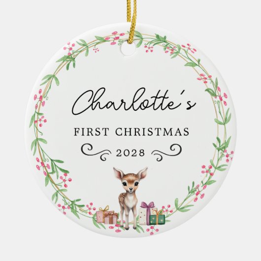 Baby's First Christmas beroemd gemaakt door Rustic Keramisch Ornament (Voorkant)