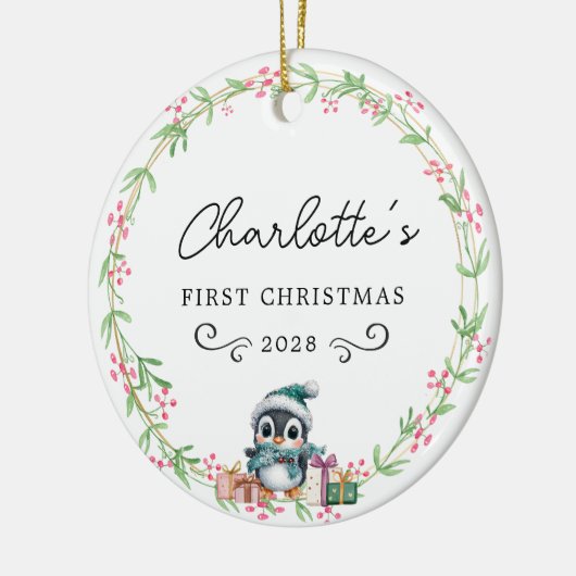 Baby's First Christmas beroemd gemaakt door Rustic Keramisch Ornament (Links)