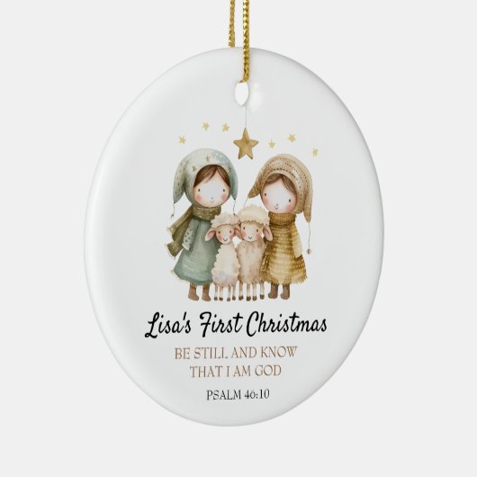 Baby's First Christmas Bible Verse Lamb Shepherd Keramisch Ornament (Rechts)