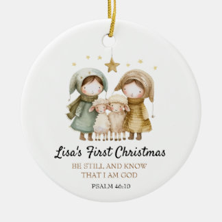 Baby's First Christmas Bible Verse Lamb Shepherd Keramisch Ornament