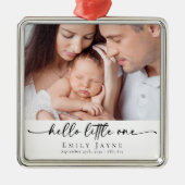 Baby's First Christmas Birth Announcement Metalen Ornament (Voorkant)