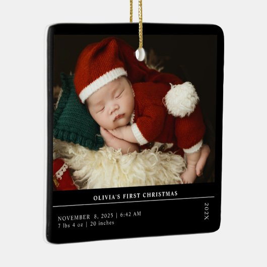 Babys First Christmas  Birth Stats Announcement Keramisch Ornament (Rechts)