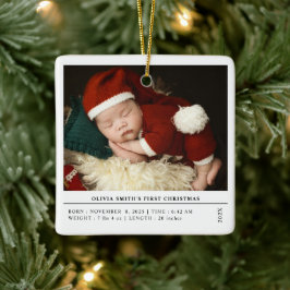 Babys First Christmas  Birth Stats Announcement Keramisch Ornament