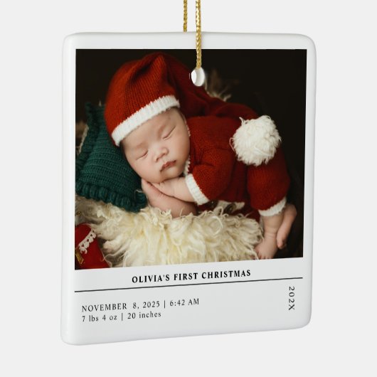 Babys First Christmas  Birth Stats Announcement Keramisch Ornament (Rechts)