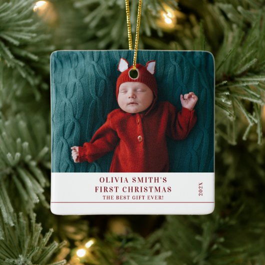 Babys First Christmas Birth Stats Announcement Keramisch Ornament (Boom)