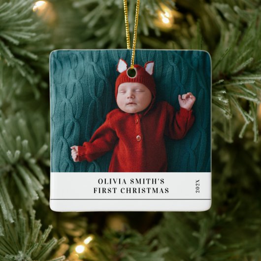 Babys First Christmas  Birth Stats Announcement  Keramisch Ornament (Boom)