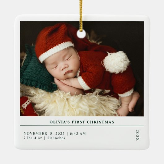 Babys First Christmas  Birth Stats Announcement Keramisch Ornament (Achterkant)