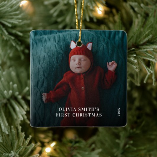 Babys First Christmas  Birth Stats Announcement  Keramisch Ornament (Boom)