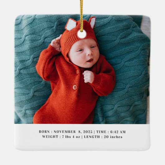 Babys First Christmas Birth Stats Announcement Keramisch Ornament (Achterkant)