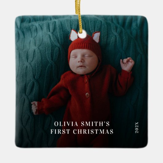 Babys First Christmas Birth Stats Announcement Keramisch Ornament (Voorkant)