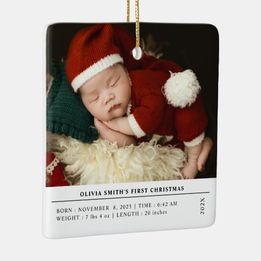 Babys First Christmas Birth Stats Announcement Keramisch Ornament (Rechts)