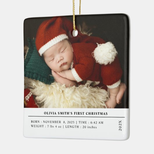 Babys First Christmas Birth Stats Announcement Keramisch Ornament (Links)