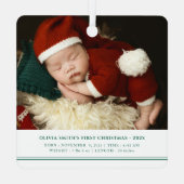 Babys First Christmas Birth Stats Announcement Metalen Ornament (Achterkant)