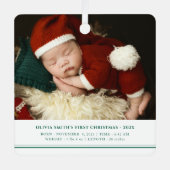 Babys First Christmas Birth Stats Announcement Metalen Ornament (Voorkant)