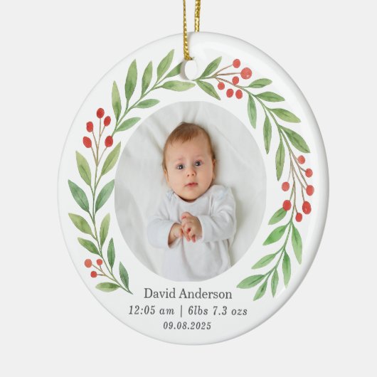 Baby's First Christmas Birth Stats Photo Keepsake  Keramisch Ornament (Links)