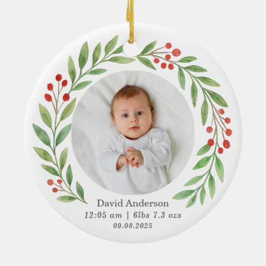 Baby's First Christmas Birth Stats Photo Keepsake  Keramisch Ornament (Achterkant)
