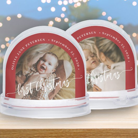 Baby's first Christmas custom 2 photo personalized Sneeuwbol